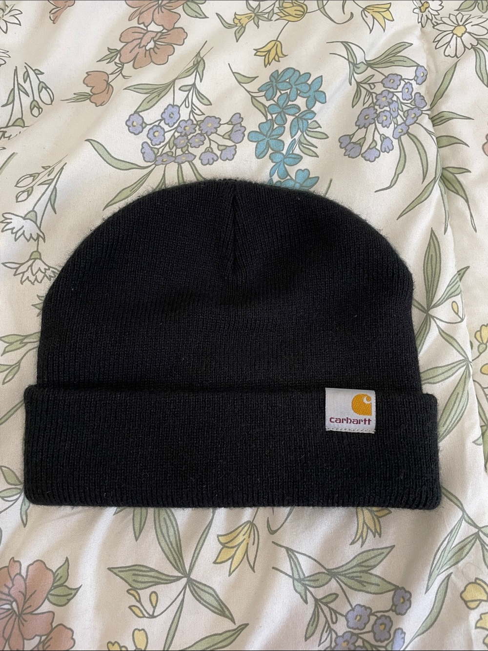 Carhartt Black Cuffed Knit Beanie with Logo Patch